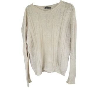 VTG Bernette Mens Cream Cotton Cable Knit Crew Neck Sweater Size L